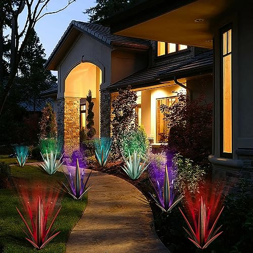 Large Metal Agave Plant Outdoor Decor with Solar Light