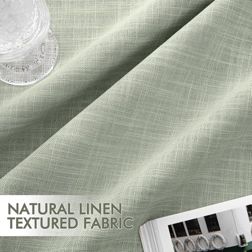 Sage Green 100% Blackout Linen Curtains 108 Inch 2 Panels Set Double Sided No Coating Pleated Back Tab Black Out Extra Long Thermal Insulated Pinch Pleat Bedroom Living Room Darkening Drapes