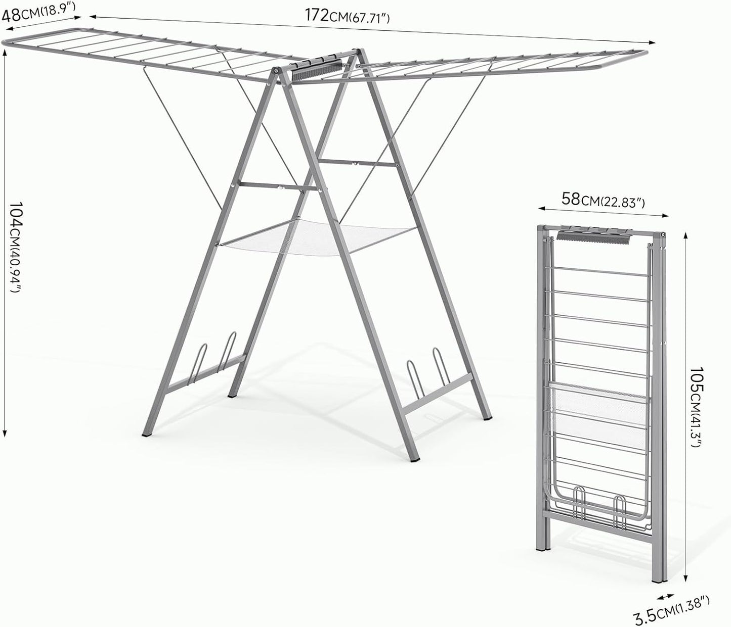 APEXCHASER Clothes Drying Rack Foldable, Metal Laundry Drying Rack Collapsible, Portable Compact Clothes Rack for Sweater Baby Clothes Towel Indoor & Outdoor, Height Adjustable Clothes Airer, Grey - NestledHome