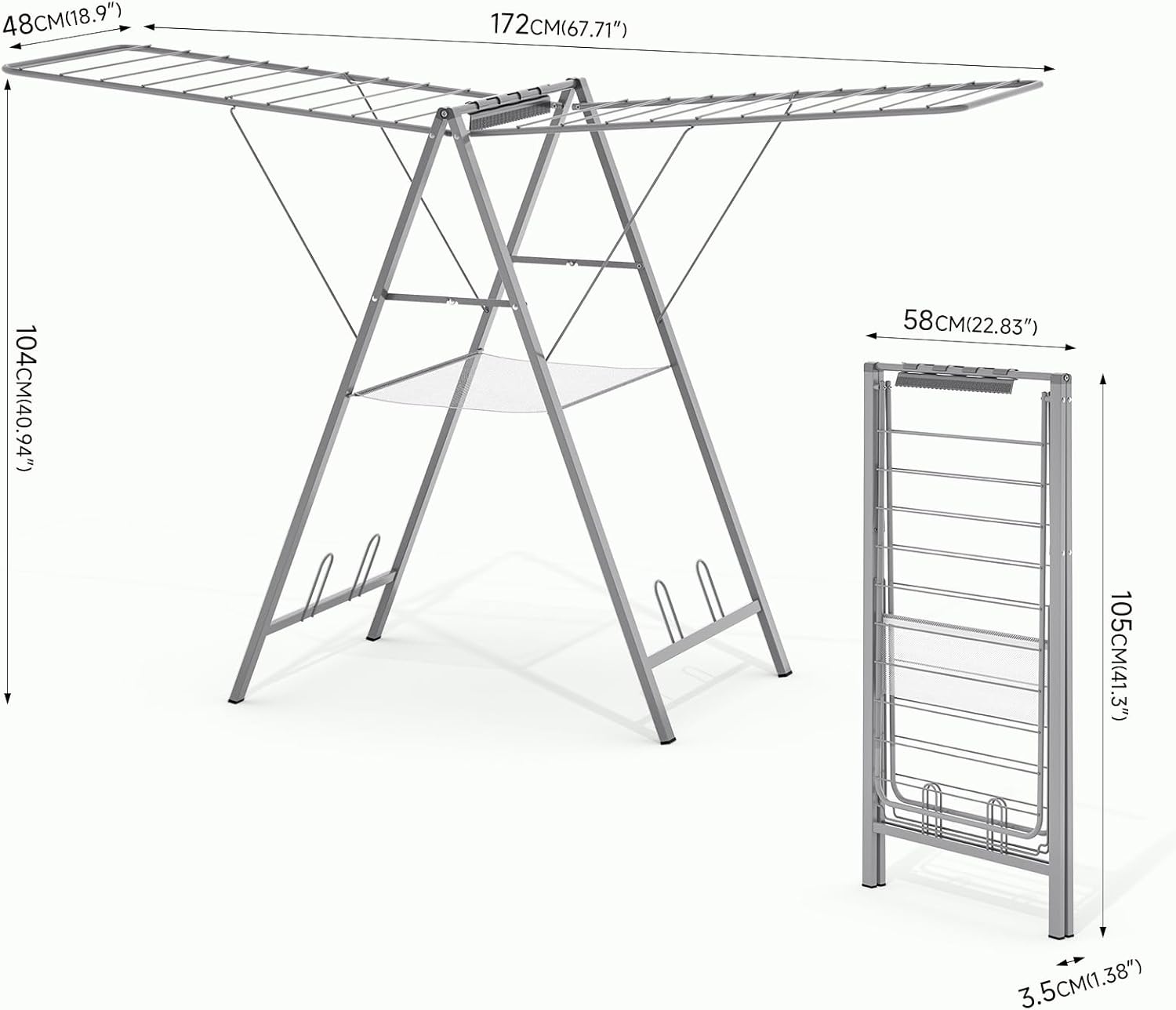 APEXCHASER Clothes Drying Rack Foldable, Metal Laundry Drying Rack Collapsible, Portable Compact Clothes Rack for Sweater Baby Clothes Towel Indoor & Outdoor, Height Adjustable Clothes Airer, Grey - NestledHome