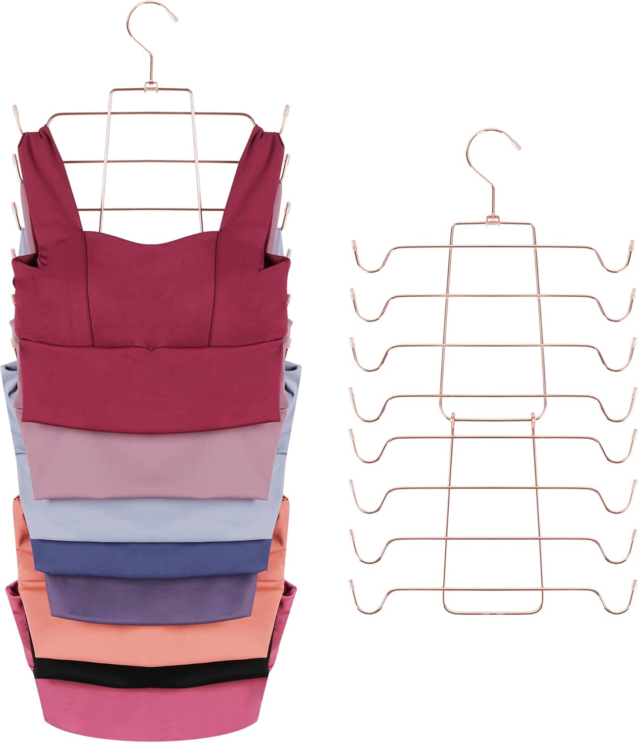 ZEDODIER Tank Top Hanger, 2 Pack Space Saving Bra Hangers, Non-Slip Hanging Sport Bras Holder, Closet Organizers and Storage for Camisoles Tank Tops Bras Ties Swimsuits Strappy Dress, Rose Gold - NestledHome