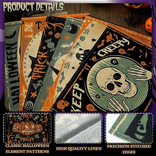 6 Pcs Halloween Placemats 12"x18" Gothic Bat Placemats Kitchen Decoration Washable Witch Place Mats Rectangle Skull Table Mats for Halloween Dining Table Accessories