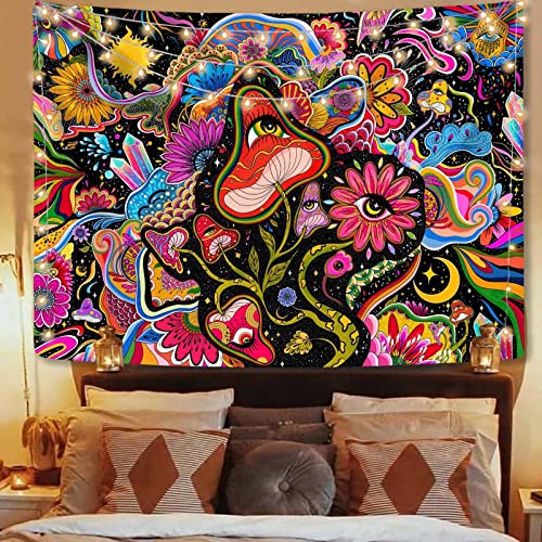 Mushroom Tapestry Pink Flowers Tapestry for Bedroom Aesthetic Tapestries Floral Tapestries Wall Hanging for Bedroom and Living Room Decor Pink Flowers 36×48 Inches