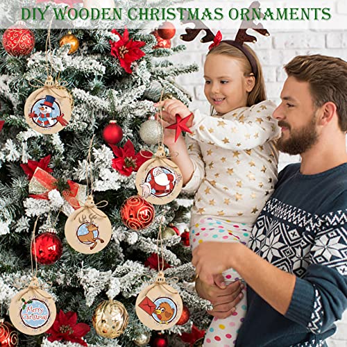 120 Pcs Wooden Christmas Ornaments Unfinished Wooden Circles with Holes Blank Round Wood Discs Slices Wooden Christmas Hanging Ornaments with Twine for DIY Crafts Present Tags Xmas Party Decor (120 Count)
