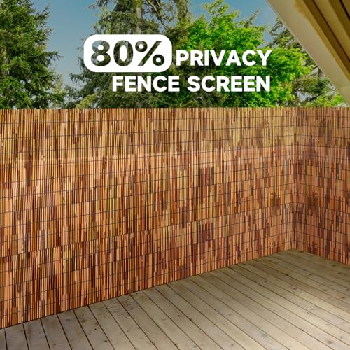 Reed Fencing Rolls Natural Bamboo Fence 6 Feet High Privacy Screen Curtains Fence for Balcony Patio Garden Backyard Shades Outdoor 6FT X 16.4FT （Brown） (98.4 Sq Ft)