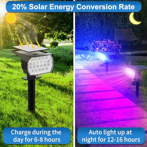 Solar Color Changing Spot Lights Outdoor Waterproof Colored RGB Solar Powered Landscape Lights for Yard 7 Lighting Modes Multicolor Solar Spotlights for Pathway Garden Outside (2 Count)
