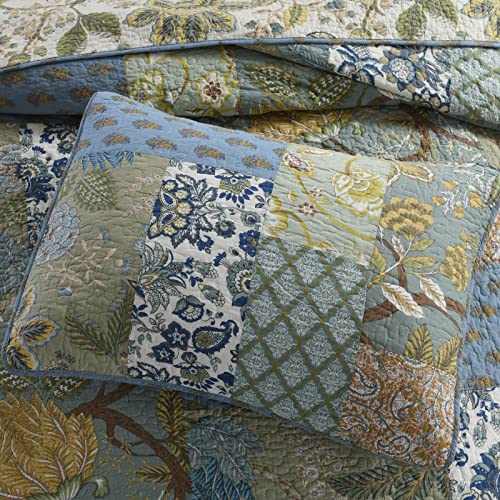 Quilt Set Queen Bedspread Reversible Green Farmhouse Garden Coverlet Real Patchwork Quilt Set for All Seasons