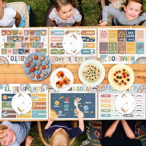 Spanish Educational Placemats Set of 6 Kid Plastic Table Mat 17×13×0.04in (6 Count)