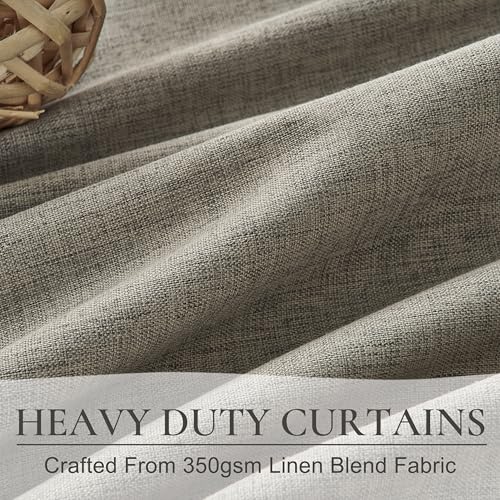 Grey Green Blackout Linen Curtains 84 Inches Long for Living Room Bedroom