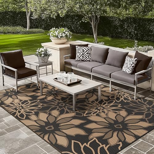 Outdoor Rug Waterproof Plastic Rugs 10'x14' for Camping Black