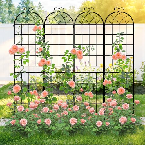 82.7 x 80in Rustic Iron Arch Decoration Garden Trellis with Black Metal Coating