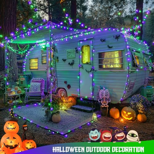 66ft 200 LED Purple and Green Halloween Lights Plug in (66 Foot)