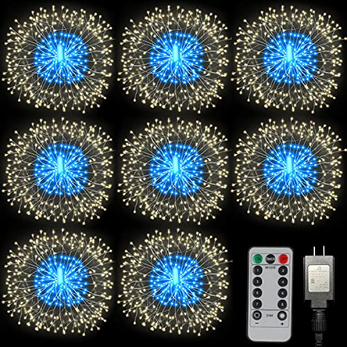 8 Pack Firework Lights 180 Led Copper Wire with 8 Models Power Supply Remote Control Waterproof Outdoor Hanging for Decor Garden Party Christmas (16 Ounce)