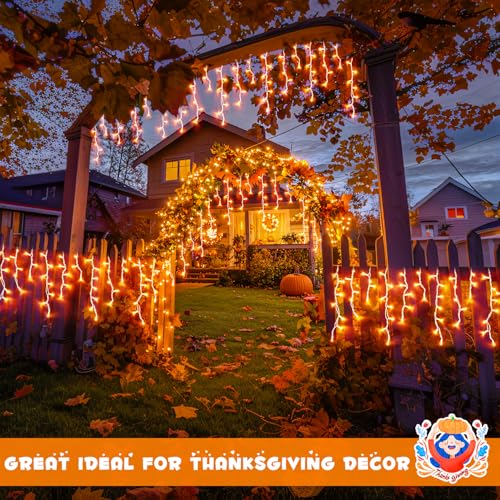 Orange Halloween Icicle Lights Outdoor