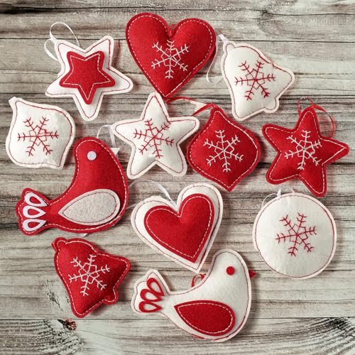 12 Christmas Felt Ornaments 3D Snowflake Hanging Tree Decor (12 Count)