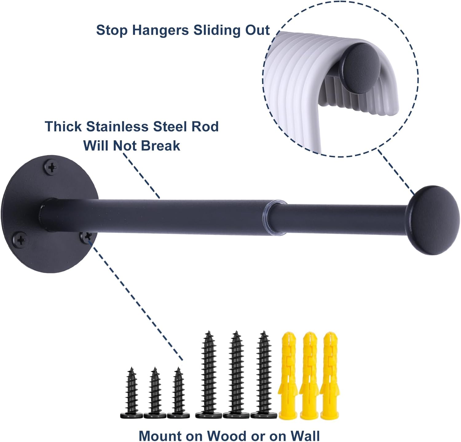 2 Pack Retractable Hanger Holder for Laundry Room, Wall Mount Organizer Rack for Lightweight Clothes, Space Saving Laundry Hook Rod, Keep Empty Hangers Handy, Black - NestledHome