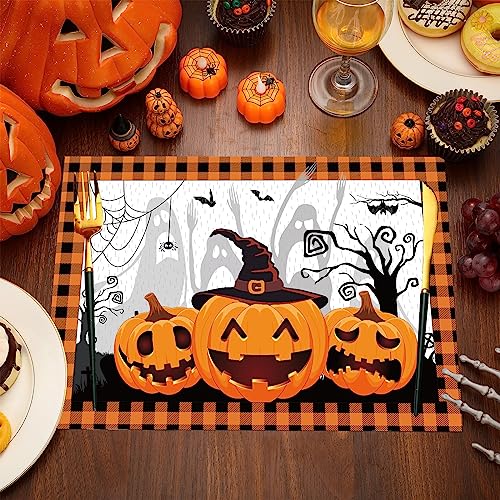 100 Pcs Halloween Placemats Pumpkin Ghost Buffalo Plaid Paper 14x10