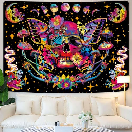 Blacklight Skull Tapestry