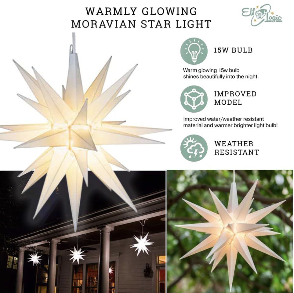 12" Bright White LED Moravian Star Tree Topper