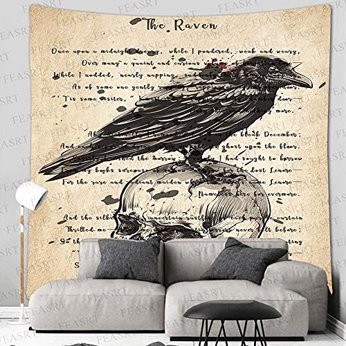 The Raven Tapestry Gothic Skull and Raven Dictionary Tapestry
