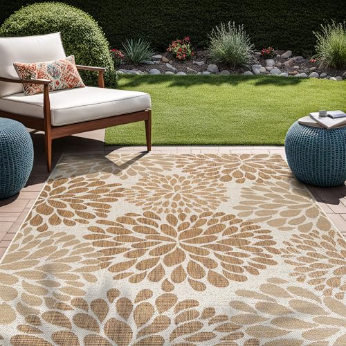 Outdoor Rug 10x14 Modern Exotic Tropical Leaf Area Rugs for Indoor and Outdoor Patio Deck Porch Garden Water Resistant Washable Outside Carpet
