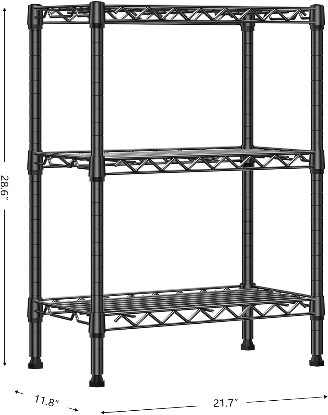 750 lbs 3 Tier Shelf Metal Storage Shelves Wire Rack Closet Organizers with PP Board for Garage Kitchen Bathroom Laundry Black 11.8" D x 21.7" W x 28.6" H - NestledHome
