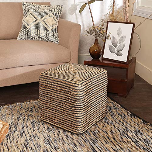Jute Cotton Braided Cube Pouf Ottoman (2 Count)