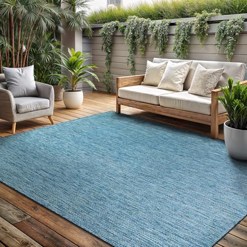 Washable Indoor Outdoor Rug Weather Resistant Carpet Modern Solid for Porch Deck Balcony Backyard Patio Rug 10x14 Aqua Blue