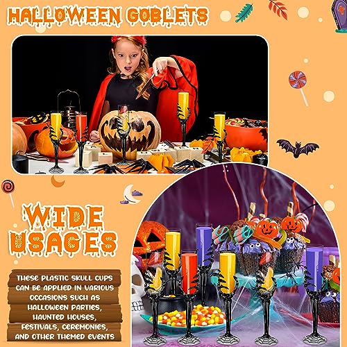 48 Pcs Halloween Champagne Flutes Bulk Plastic Stemware Halloween Skeleton Hand Plastic Goblets Creepy Champagne Flute for Party Decoration