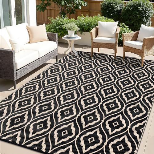 Outdoor Rug 9x12 ft Waterproof Reversible Floral Mat