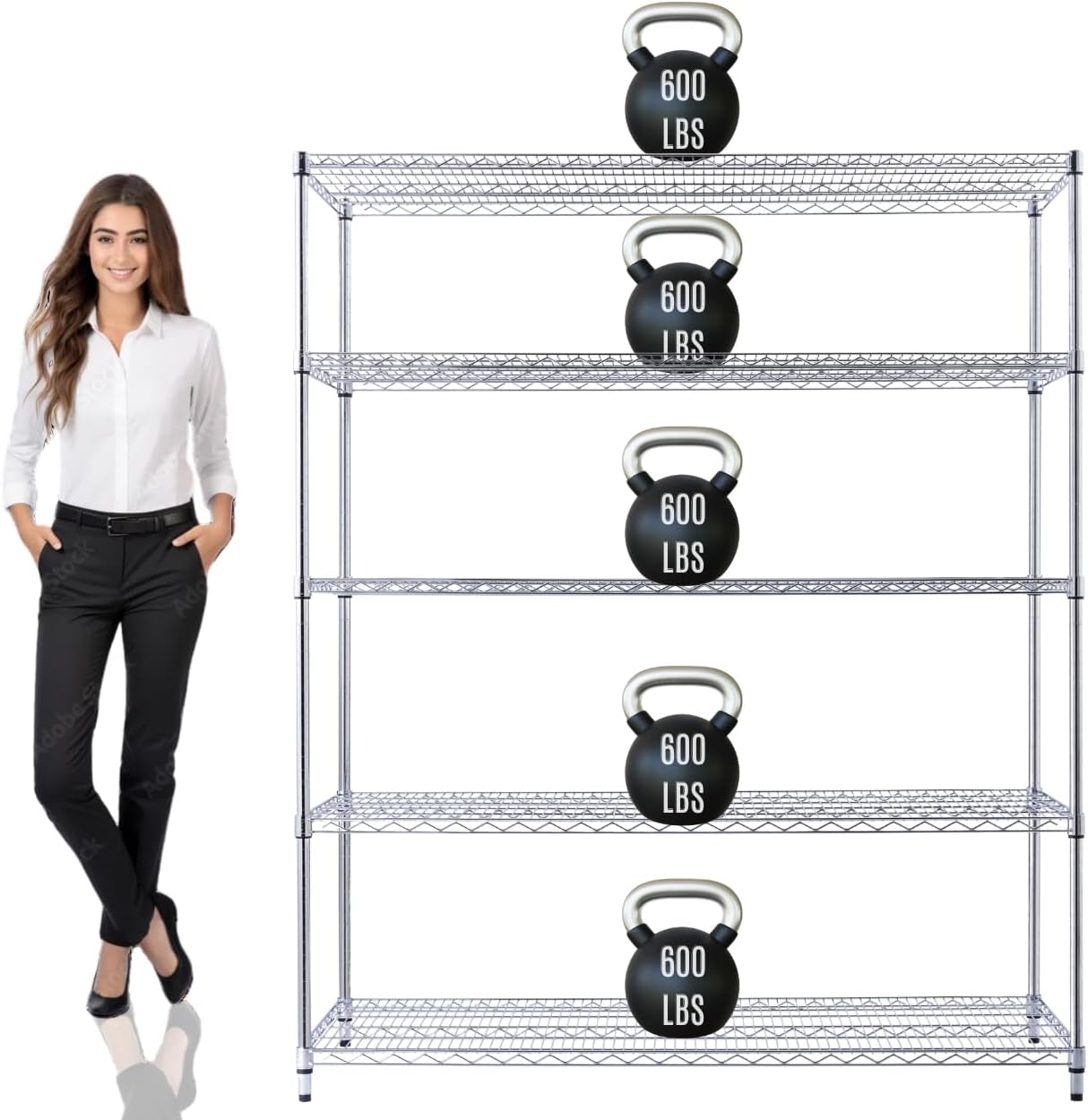 60"x24"x72" PRIME HEAVY DUTY Chrome 5-Tier Wire Shelving NSF 3000 LBS MAX Capacity Storage Rack for Commercial, School, Home, Garage, Warehouse, Industrial, and Hospital Uses (with Wheels) - NestledHome