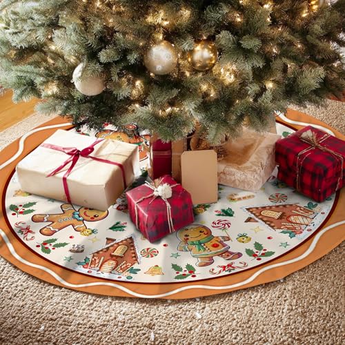 Gingerbread Christmas Tree Skirt Beige Decorations Christmas Gingerbread Tree Ornaments Holiday Party House Decor Xmas Trees Mat 36 inches