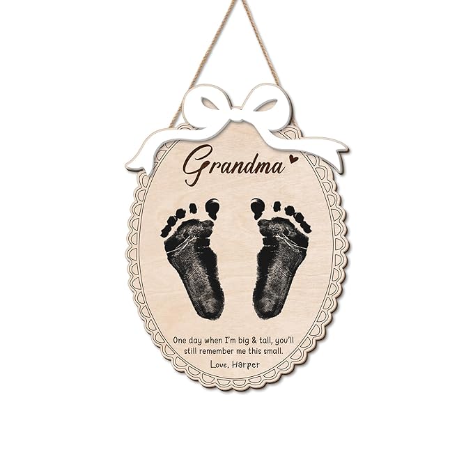 DIY Mothers Day Footprint Craft Wooden Hanging Sign for Grandma Nana Mimi, 3D Baby's First Mothers Day Footprint Memory Keepsake Gift with Bow Poem, Grandma Birthday Gifts from Kid Art Craft Activity