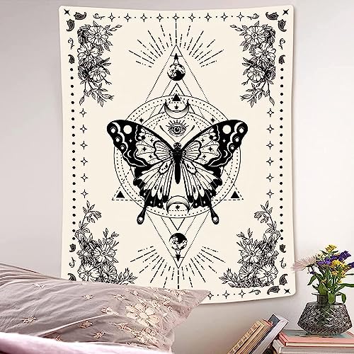 Boho Butterfly Tapestry Small Tapestry Tarot Tapestries Moon Phase Aesthetic Tapestries Wall Hanging for Bedroom and Living Room Decor Butterfly 60×80 Inches
