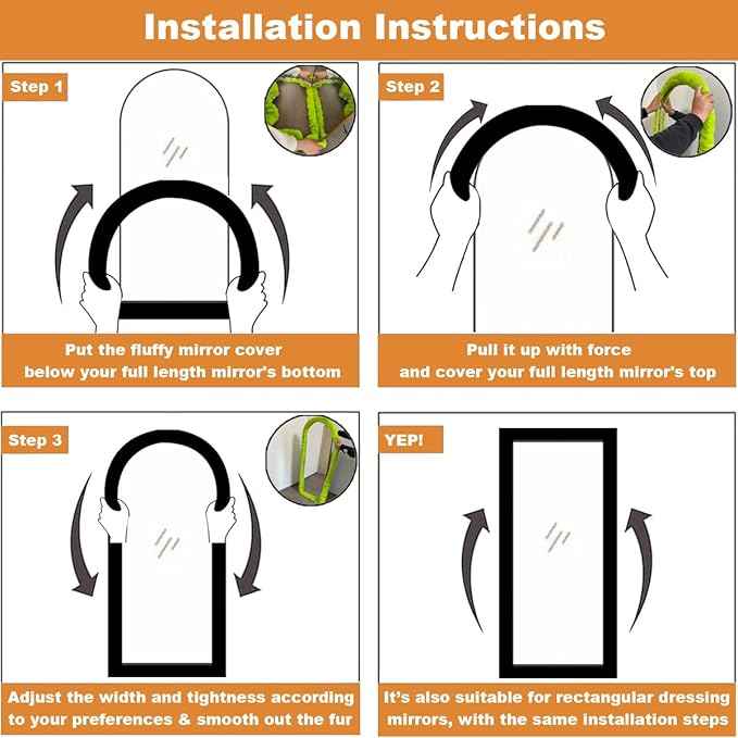 Fluffy Mirror Cover - 59"x16" Full Length Stretch Universal Ultra Soft Non-Slip Cover Warm Home Decor for Bedroom Cloakroom (White-Without Mirror, Suitable for 59"×16")