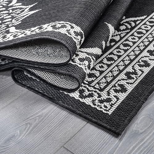 Outdoor Rug 9x12 Medallion Black White Modern Area Rugs for Large Indoor and Outdoor Patios