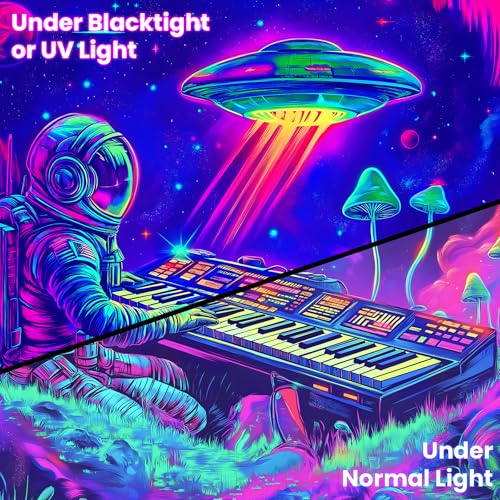 Blacklight Space Astronaut Tapestry UV Reactive Galaxy Planet Glow in Dark Tapestries Black Light Poster Neon Wall Hanging Art for bedroom Living Room