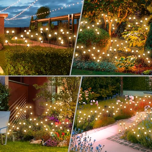 Solar Lights Outdoor Waterproof 4 Pack of 32 LEDs Garden Patio Firefly Decoration Unique Gifts Women Grandparents (4 Count)