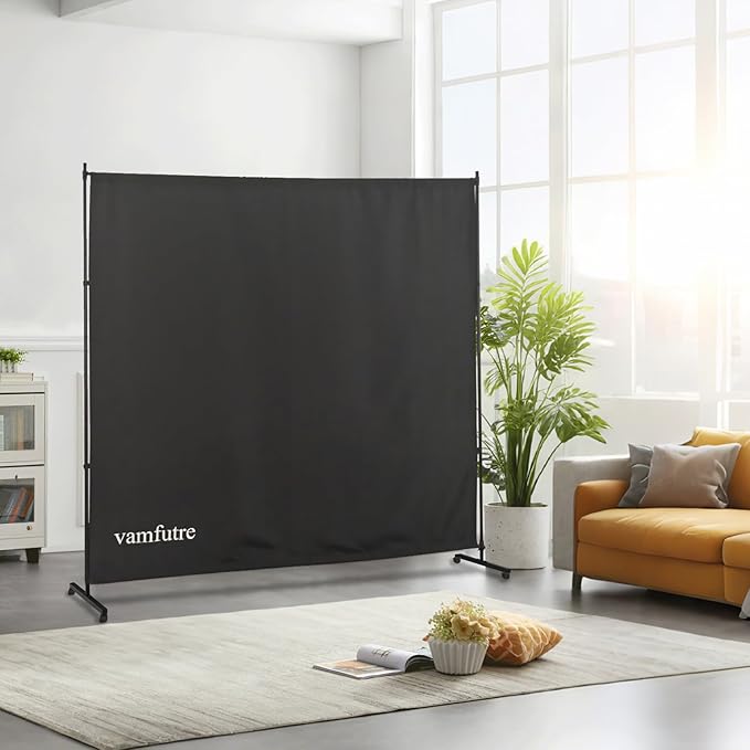 Single Panel Room Divider/Privacy Screen with Caster Wheels and Brakes - Stylish and Versatile Partition for Home,Office,School and Restauran (Black, 6FT*6FT)