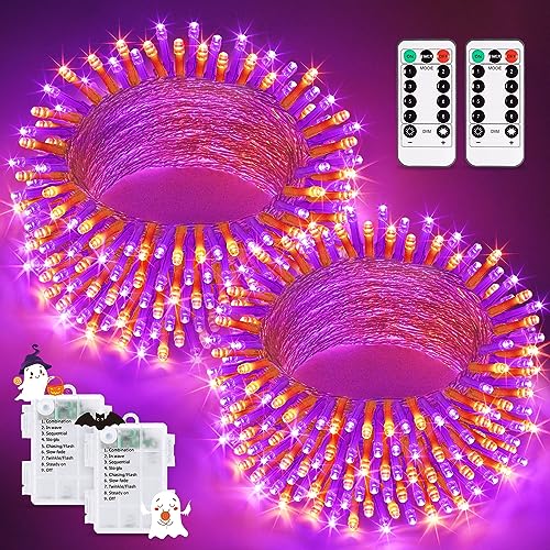 2 Pack Orange Purple Battery Operated Halloween Lights (100 Count)