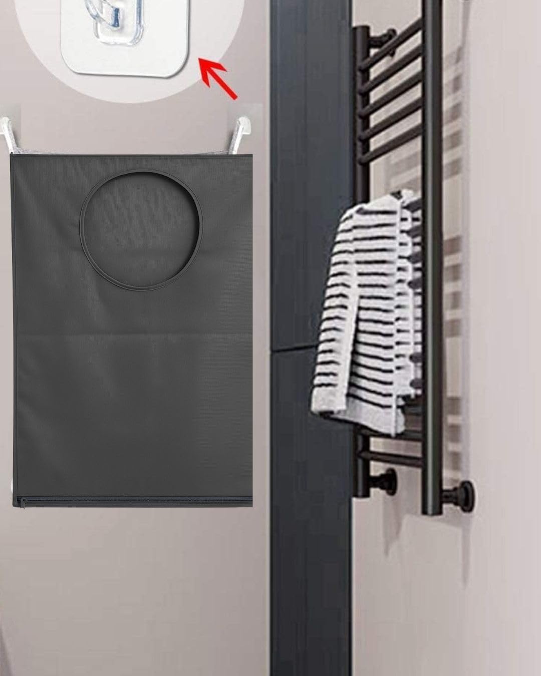 Hanging Laundry Hamper Bag – Space-Saving Dirty Clothes Storage with Free Adjustable Stainless Steel Over-the-Door Hooks & Suction Cup Hooks – Ideal for bathrooms, bedrooms & dorms (2, Gray) - NestledHome