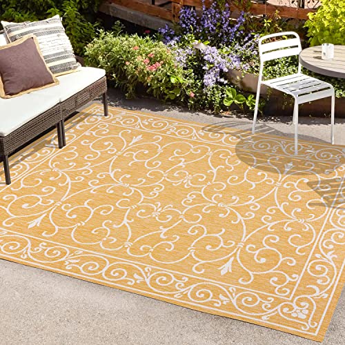Vintage Filigree Indoor Outdoor Area Rug 3X5 Yellow
