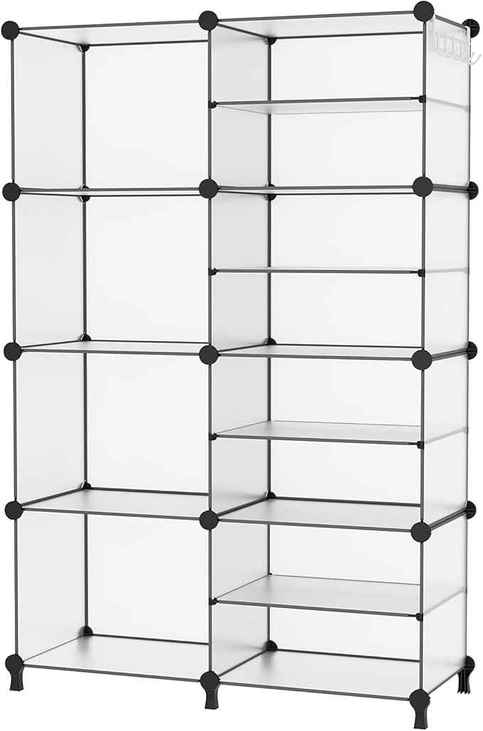AWTATOS Closet Organizer 8 Cube Storage Shelves Clothes Organizers Closet Storage Stackable Cubby Shelving for Closet Bedroom Living Room Translucent