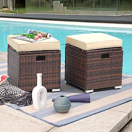 2 Piece Outdoor Patio Ottoman with Storage