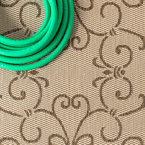 Vintage Filigree Indoor Outdoor Round Area Rug 5 Ft Beige