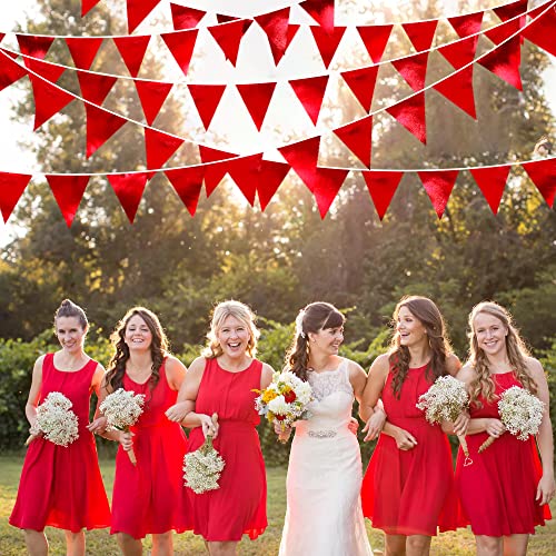 Red Party Decorations Triangle Pennant Banner Flag Dark Red Metallic Fabric Bunting Garland for Graduation Wedding Bridal Shower Birthday Anniversary Holiday Valentines Retirement Party Supplies (36 Count)