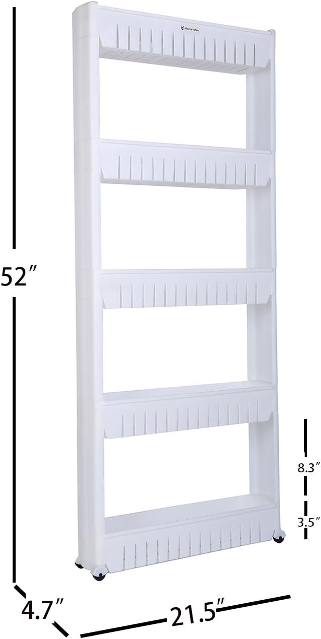 Laundry Room Organizer, Mobile Shelving Unit Organizer with 5 Large Storage Baskets, Gap Storage Slim Slide Out Pantry Storage Rack for Narrow Spaces - NestledHome