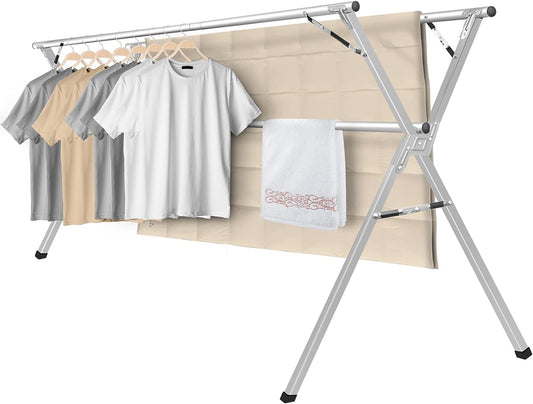 Sarahipe Sillars Clothes Drying Rack, 94.5 inches Laundry Drying Rack Clothing Foldable & Collapsible Stainless Steel Heavy Duty Clothing Drying Rack with Windproof Hooks for Indoor Outdoor - NestledHome