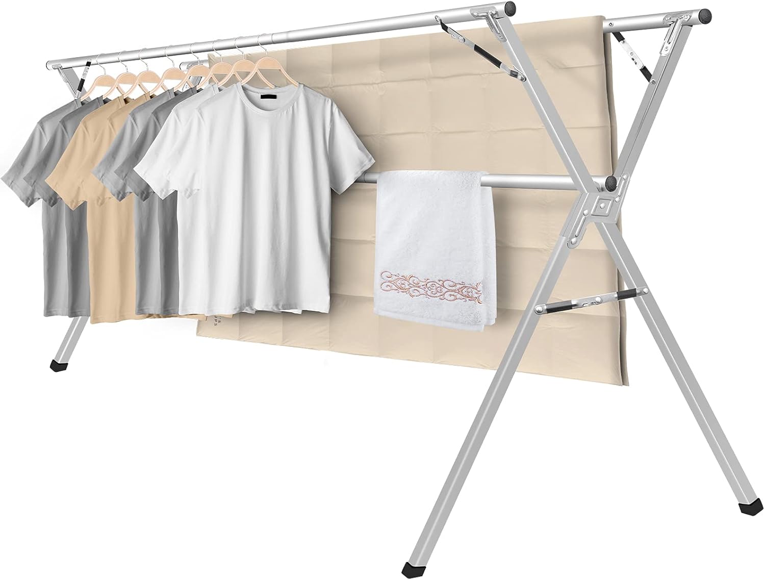 Sillars Clothes Drying Rack, 63 inches Laundry Drying Rack Clothing Foldable & Collapsible Stainless Steel Heavy Duty Clothing Drying Rack with Windproof Hooks for Indoor Outdoor - NestledHome