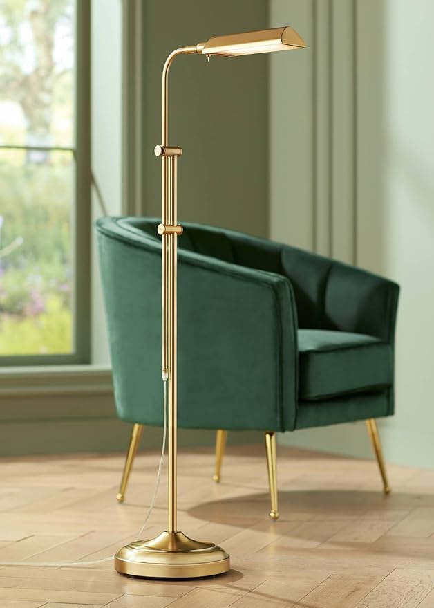 360 Lighting Culver Traditional Farmhouse Pharmacy Floor Lamp Standing LED Adjustable Height Plated 57" Tall Aged Brass Metal Shade Pole Light for Living Room Reading House Bedroom Home Decor